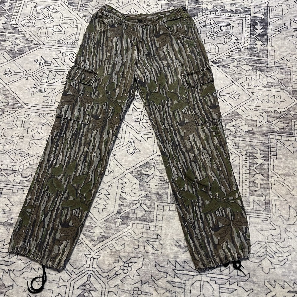 Vintage 90s Duxbak Cargo Pants Realtree Hardwood Green Leaf Made In USA Sz S